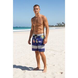 Vans Mens 32 Floral Print Board Shorts Tropical Stretch Swim Trunks Blue Gray